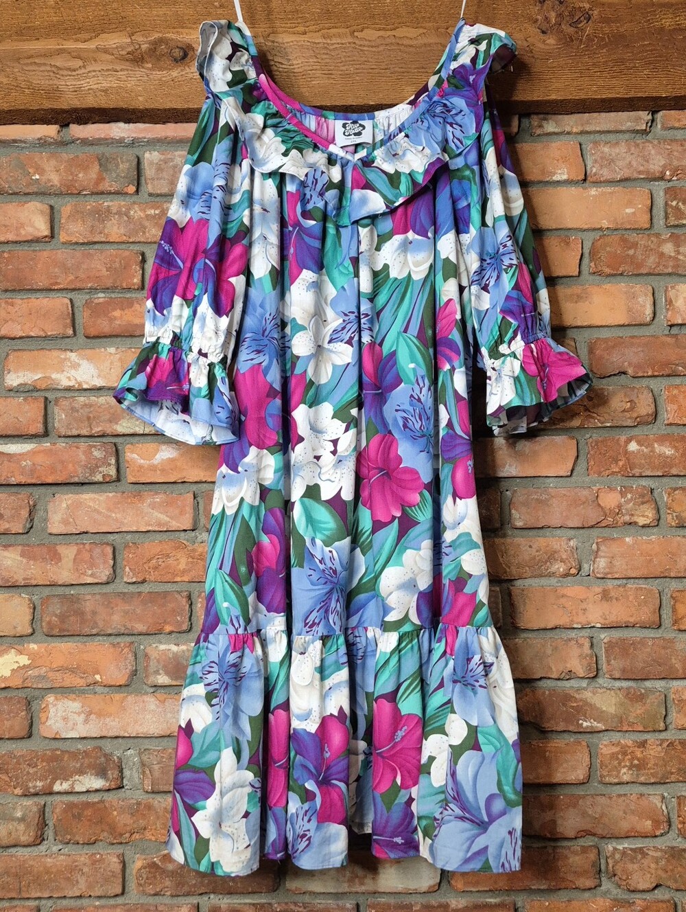 Hilo Hattie Made in Hawaii Tropical Floral Ruffle Muumuu Midi Dress 2XL